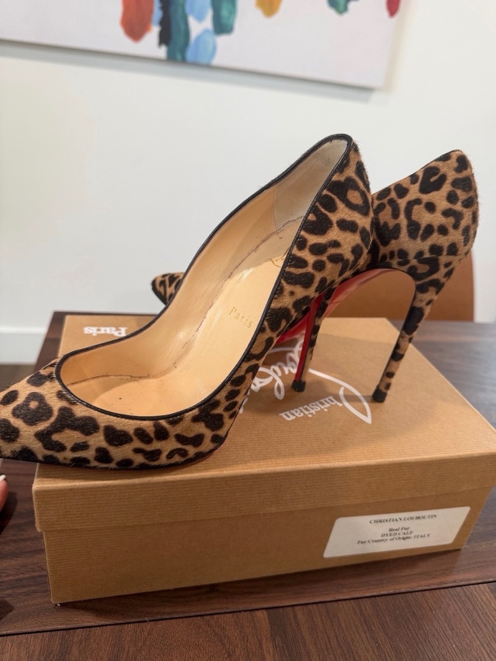 Christian Louboutin Leopard Calf Hair Pointed Toe Pumps with Red Sole - Picture 15 of 16